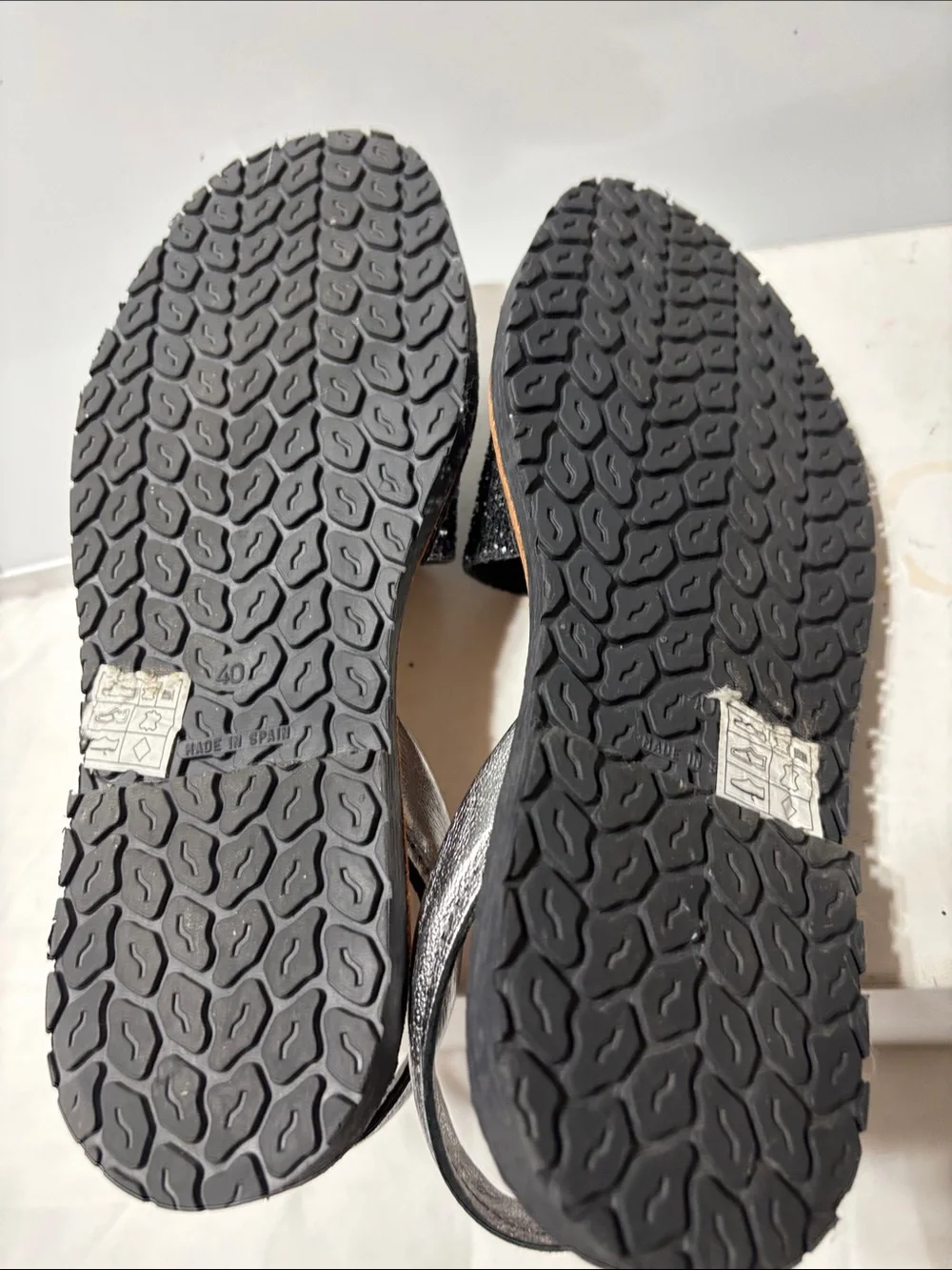 Women's Black Glitter Sandals with Silver Ankle Strap - Picture 3 of 6